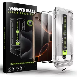   iPhone 13 / iPhone 13 Pro / iPhone 14 / iPhone 16e/17e Fekete TitanGlass Teljes Borítás Techsuit (2 darabos csomag) üvegfólia