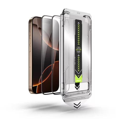 Techsuit - TitanGlass Teljes Borítás (2 darab) - iPhone 15 / iPhone 16 - Fekete üvegfólia