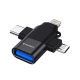 Techsuit - Prémium OTG Adapter SoundVoltX (A17) - 4 az 1-ben, USB-ről Micro-USB + Type-C + Lightning, Plug and Play - Fekete