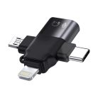 Techsuit - Prémium OTG Adapter SoundVoltX (A17) - 4 az 1-ben, USB-ről Micro-USB + Type-C + Lightning, Plug and Play - Fekete