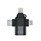 Techsuit - Prémium OTG Adapter SoundVoltX (A17) - 4 az 1-ben, USB-ről Micro-USB + Type-C + Lightning, Plug and Play - Fekete