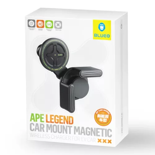 Blueo - Ape Legend autós tartó vezeték nélküli töltéssel - elektromos autóhoz, Type-C, 15W, 360 fokos forgathatósággal - fekete