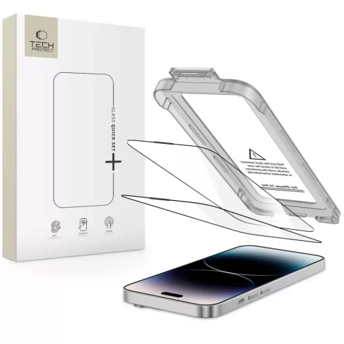 Edzett üveg Tech-protect Quick Set+ 2-pack iPhone 15 Pro Fekete üvegfólia