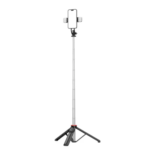 Selfie bot WC13YDS teleszkópos tripod 1,3m dupla lámpával és telefontartóval - fekete