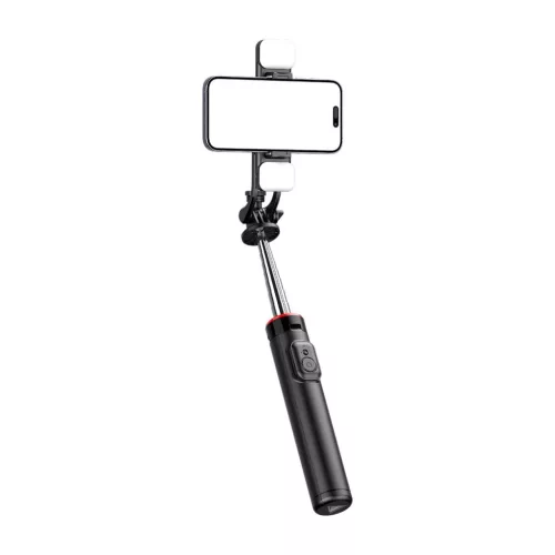 Selfie bot WC13YDS teleszkópos tripod 1,3m dupla lámpával és telefontartóval - fekete