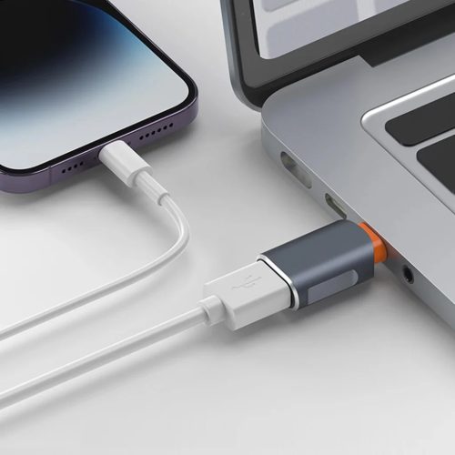 Techsuit - Prémium OTG Adapter SlateVolt (A9) - USB-ről Type-C-re, 5 Gbps, 6A, 120W, Plug and Play, Gyors adatátvitel - Szürke / Narancs.