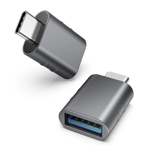 Techsuit - Prémium OTG Adapter SlateVolt (A10) - USB 3.0-ról Type-C-re átalakító, 5Gbps, 3A, cinkötvözet, Thunderbolt 3 támogatással - Szürke