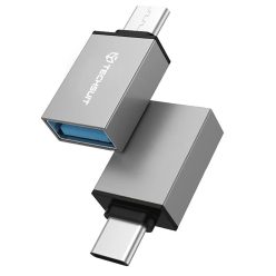   Techsuit - OTG Adapterek TriVoltX (A13) - 2x USB Type-C / Micro-USB, 3A, Plug&Play, Gyors Átvitel, Kamerához/MP3-hoz - Fekete.