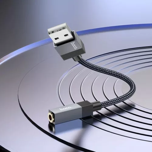 AUX USB A (apa) - Jack 3,5 mm (anya) adapter Hoco UPA32D fekete DAC