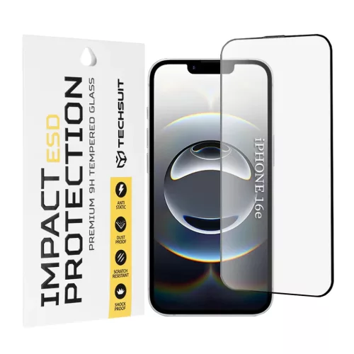 Techsuit - ESD üveg - iPhone 16e/17e - fekete üvegfólia