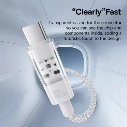 Baseus - Gem adatkábel (P10373002211-00) - USB típusú Type-C, Szupergyors töltés 100W, 1m - Holdfehér
