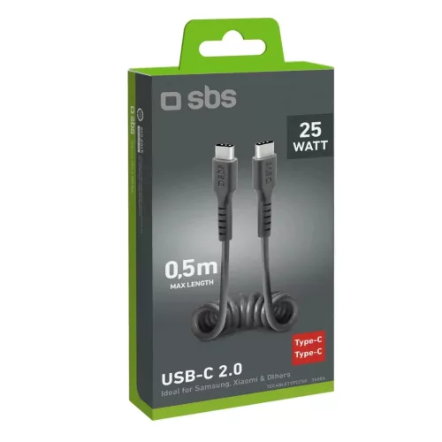 USB-C - USB-C spirál kábel, 50 centiméteres