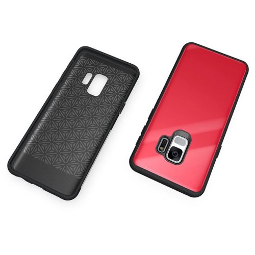 9H üveg hátlapú tok iPhone  S9 piros/fekete színben