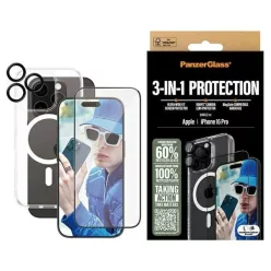   PanzerGlass Csomag 3 az 1-ben iPhone 16 Pro 6.3" D3O Keménytok + Kijelzővédő Üvegfólia + Lencsevédő