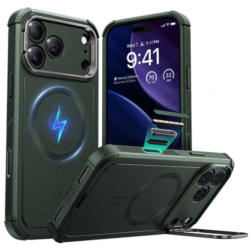 iPhone 17 Pro Max Zöld ESR Cyber Armor Kitámasztós Tok