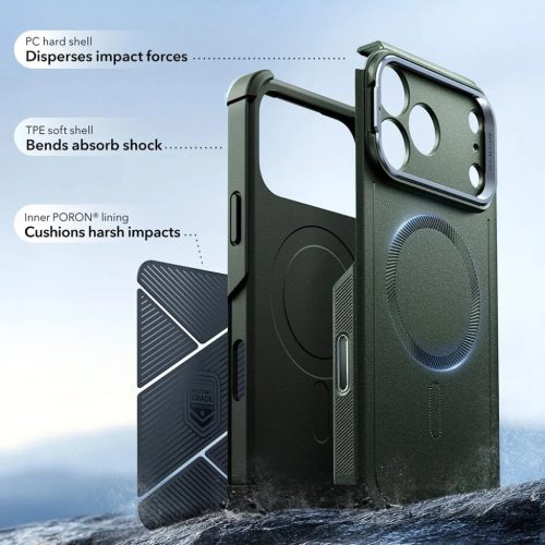 iPhone 17 Pro Max Zöld ESR Cyber Armor Kitámasztós Tok