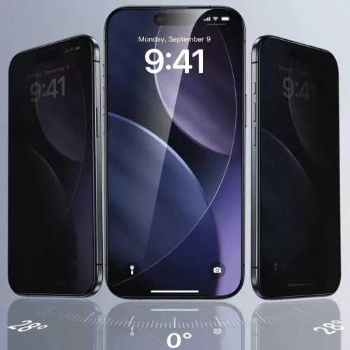 iPhone 17 Pro Max Fekete üvegfólia ESR Privát Érintőképernyős Üveg UltraFit (3 csomag)