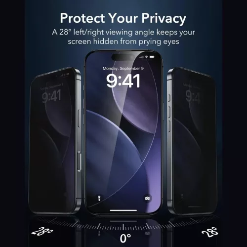 iPhone 17 Pro Fekete ESR Privacy Armorite Képernyővédő UltraFit üvegfólia (3 csomag)