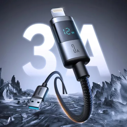Joyroom S-A16 Pro Prism Series 3A USB-A - Lightning Kábel Kijelzővel 1.2m - Fekete