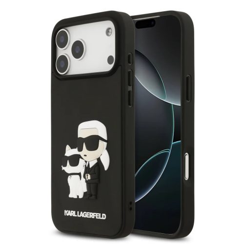 iPhone 17 Pro Max fekete Karl Lagerfeld 3D Rubber Karl and Choupette tok