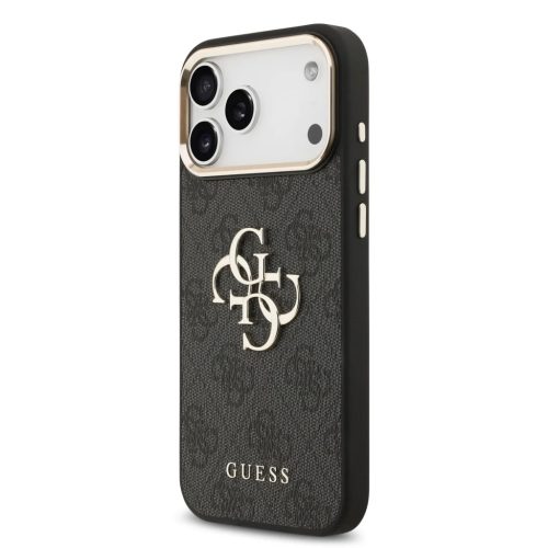 iPhone 17 Pro Max Fekete Guess PU Leather 4G Metal Logo Arany Keretes Tok