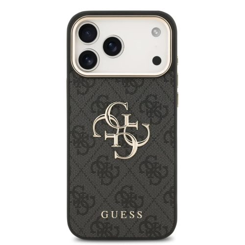 iPhone 17 Pro Max Fekete Guess PU Leather 4G Metal Logo Arany Keretes Tok