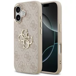 iPhone 17 Pink Guess PU Leather 4G Metal Logo Gold Frame tok