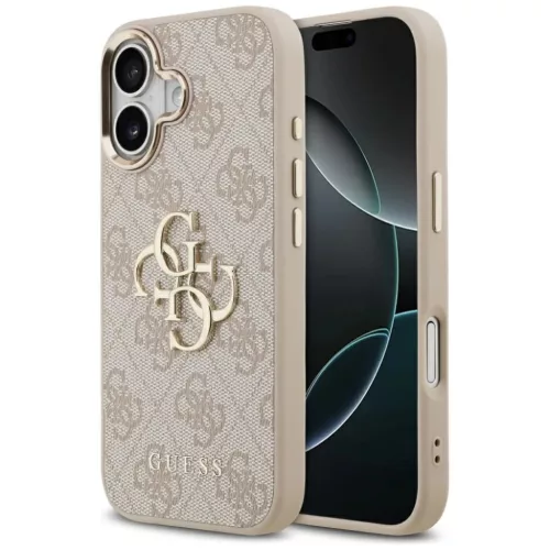 iPhone 17 Pink Guess PU Leather 4G Metal Logo Gold Frame tok