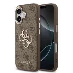 iPhone 17 Barna Guess PU Bőr 4G Fém Logó Arany Keret tok