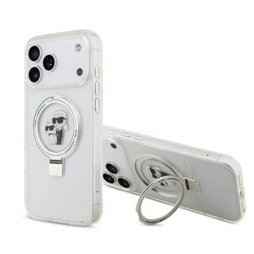 iPhone 17 Pro Max áttetsző Karl Lagerfeld Ringstand Karl és Choupette MagSafe tok