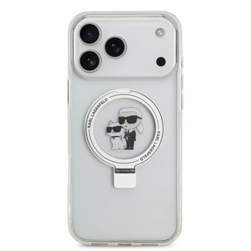 iPhone 17 Pro Max áttetsző Karl Lagerfeld Ringstand Karl és Choupette MagSafe tok