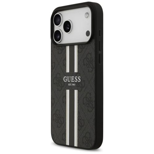 iPhone 17 Pro Max Guess 4G nyomott csíkos fekete MagSafe tok