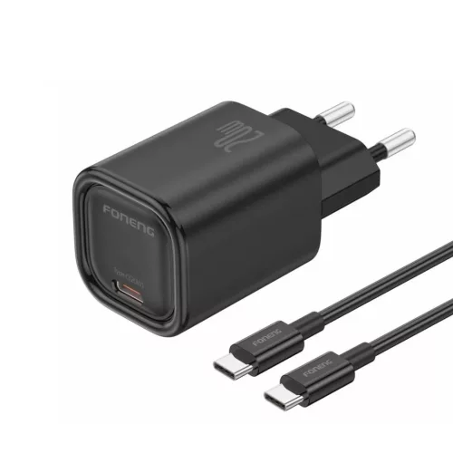 FONENG wall charger EU69 PD 20W 1xUSB-C + kábel USB-C - USB-C Fekete