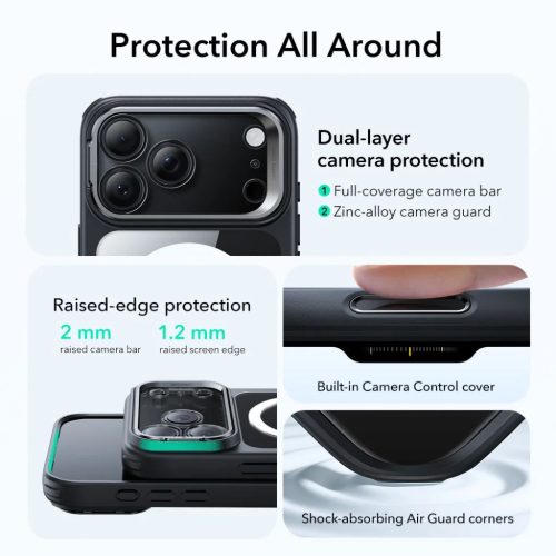 iPhone 17 Pro Max ESR Classic Hybrid Kickstand Magsafe átlátszó/fekete tok