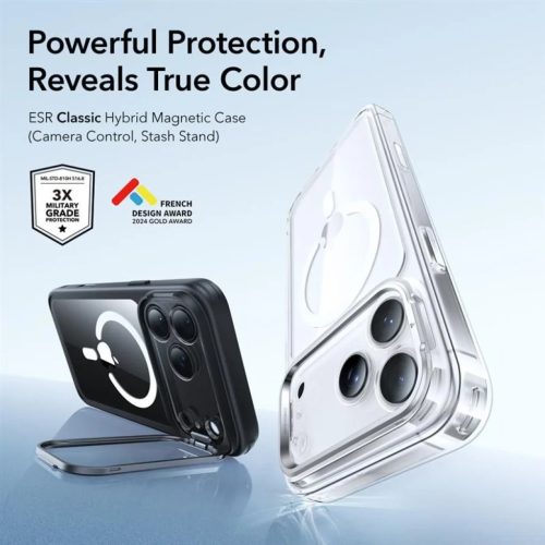 iPhone 17 Pro Max ESR Classic Hybrid Kickstand Magsafe átlátszó/fekete tok