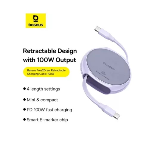 Data Cable Pathfinder Series Type-C to Type-C, 100W, 1m, Retractable - Nebula Purple Baseus