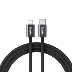   BenksCable D46 fonott - Type C - Lightning - PD 27W 3A 2 méter fekete