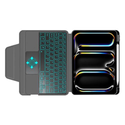 iPad Pro 11 (2024) Fekete Techsuit - KeyTab Pro (RGB Vezeték nélküli Billentyűzettel/Stylus Toll Tartóval) tok