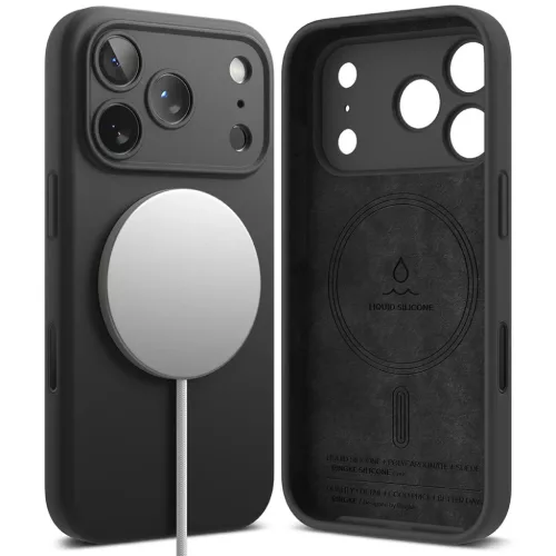 iPhone 17 Pro Fekete Ringke - Silicone Magnetic MagSafe tok
