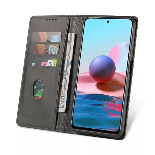 Samsung Galaxy A17 mágneses PU bőr fliptok kártyatartóval fekete Alphajack
