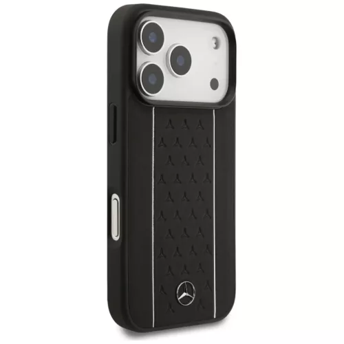 iPhone 17 Pro Mercedes bőr csillag minta csíkok MagSafe tok fekete