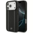 iPhone 17 Pro Mercedes bőr csillag minta csíkok MagSafe tok fekete