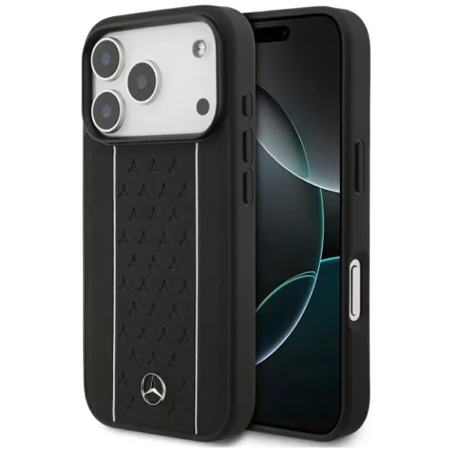 iPhone 17 Pro Mercedes bőr csillag minta csíkok MagSafe tok fekete