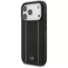 iPhone 17 Pro Mercedes bőr csillag minta csíkok MagSafe tok fekete