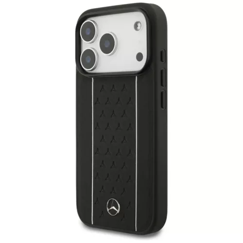 iPhone 17 Pro Mercedes bőr csillag minta csíkok MagSafe tok fekete