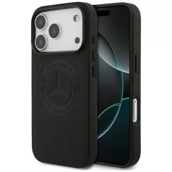   iPhone 17 Pro Mercedes bőrtok vintage logóval MagSafe fekete tok