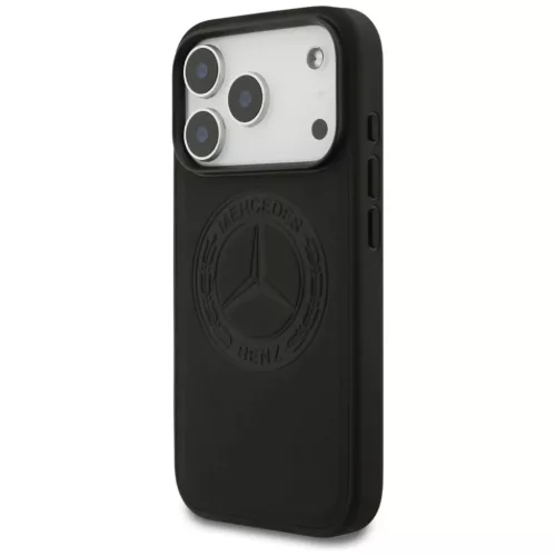 iPhone 17 Pro Mercedes bőrtok vintage logóval MagSafe fekete tok