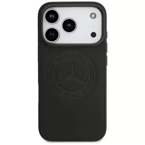 iPhone 17 Pro Mercedes bőrtok vintage logóval MagSafe fekete tok
