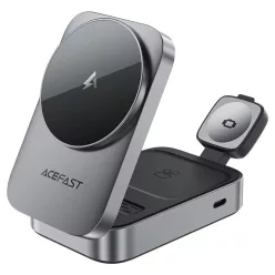   Telefon, Fülhallgató, Apple Watch Acefast Töltőállomás 3 az 1-ben (E22), 22.5W, 2.5A, Összecsukható - Fém Szürke