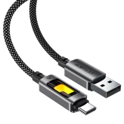   Data Cable Acefast (C21-04) - Gyors töltés, USB - Type-C, 3A, Színes gradiens fényhatás, Nejlon fonat, 1.2m - Fekete